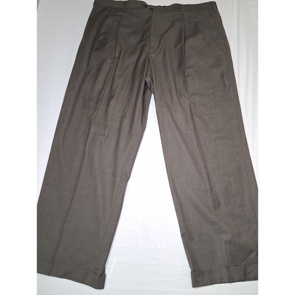 Men's Dress Pants Pleated Front Cuffed Hem Business‎ Casual Trousers - Picture 1 of 9